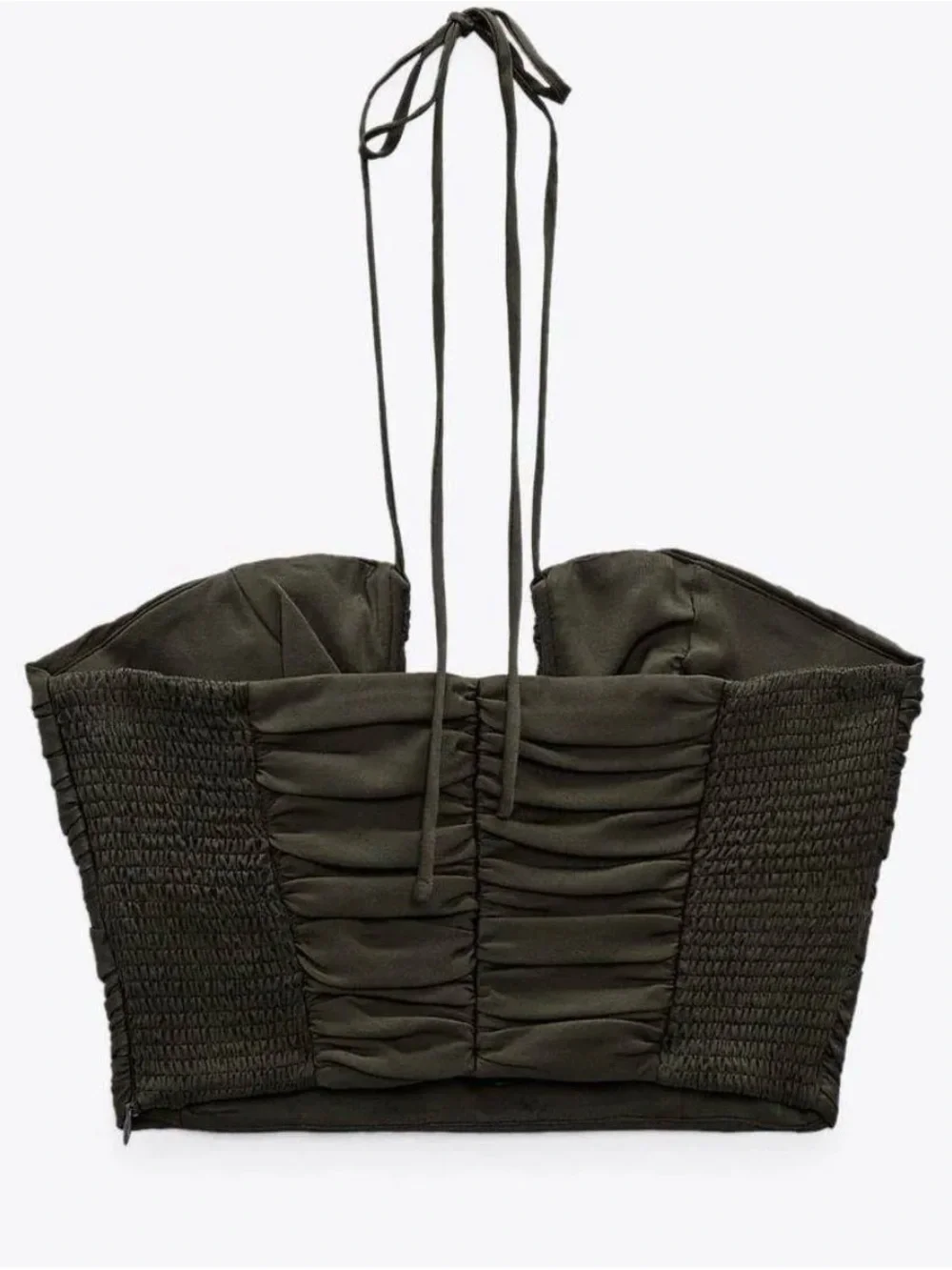 Zara Olive Green Satin Halter Crop Top size S - Picture 3 of 7